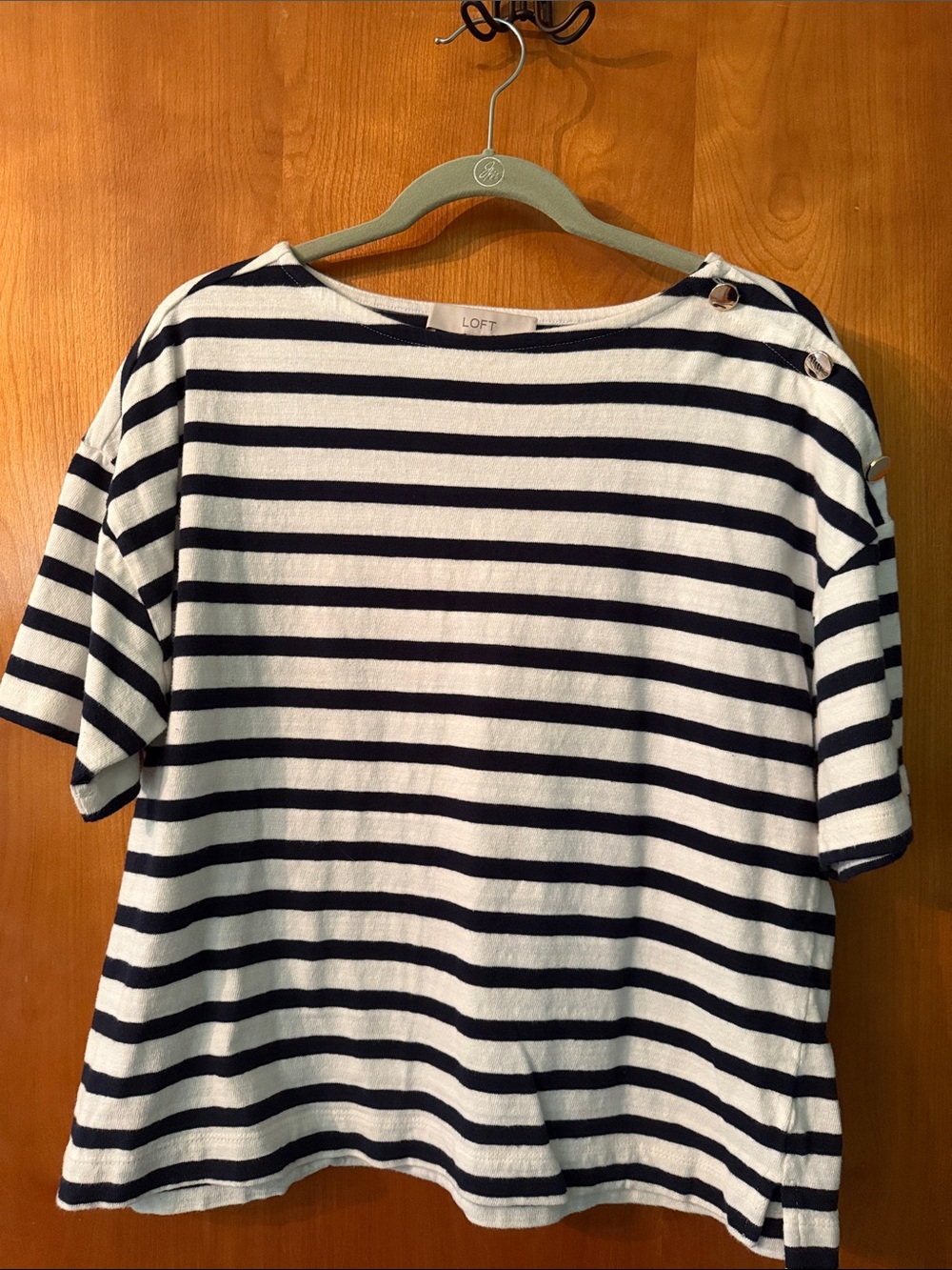 LOFT Navy & White Striped Button-Shoulder Tee